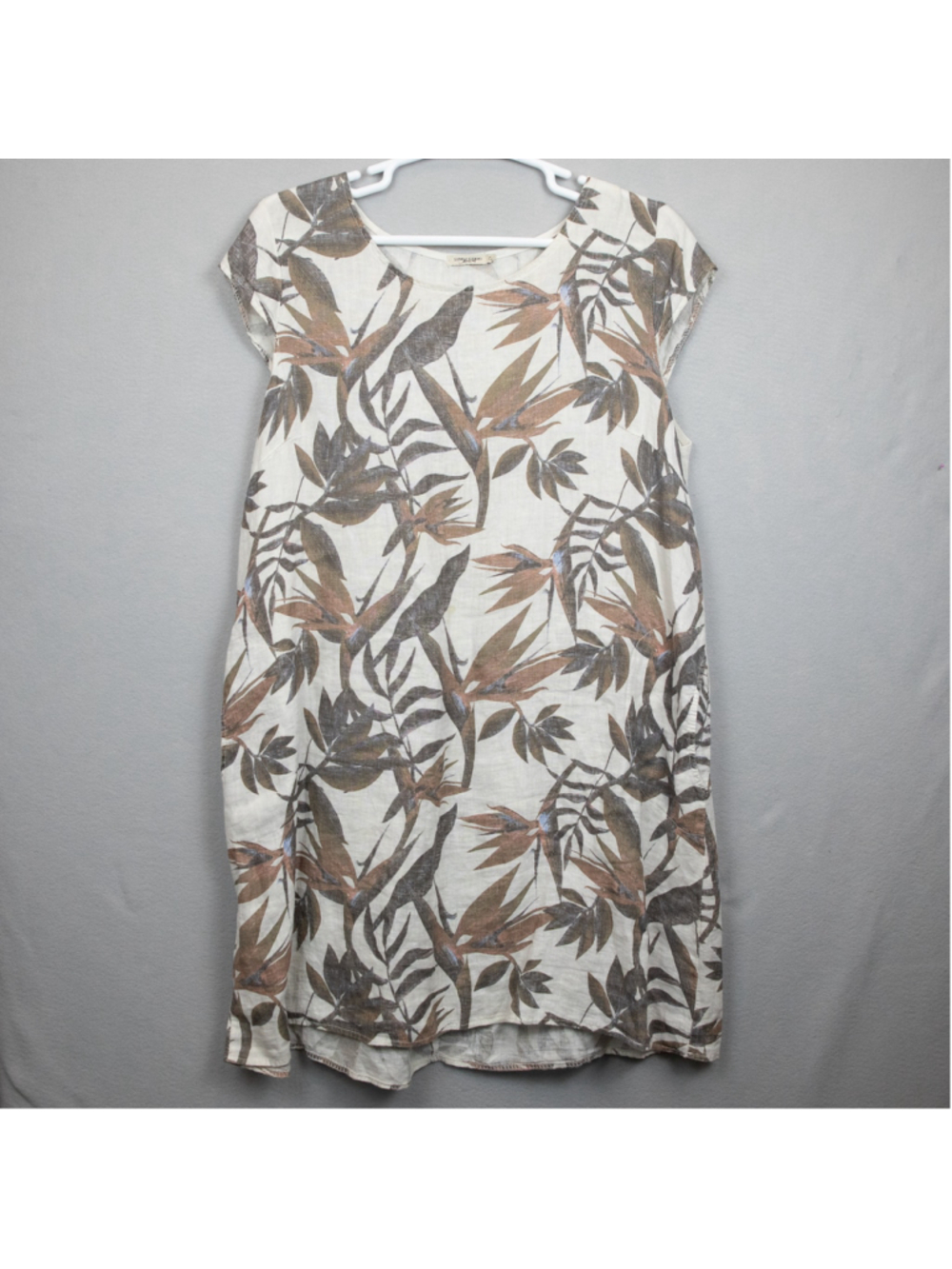 Lungo L'Arno beige floral linen cap sleeve shift dress-2X